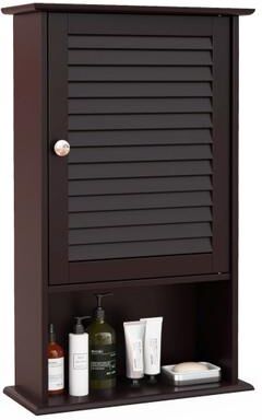 Costway Bathroom Wall Mount Storage Cabinet Single Door with Height Adjustable Shelf-Rustic Brown