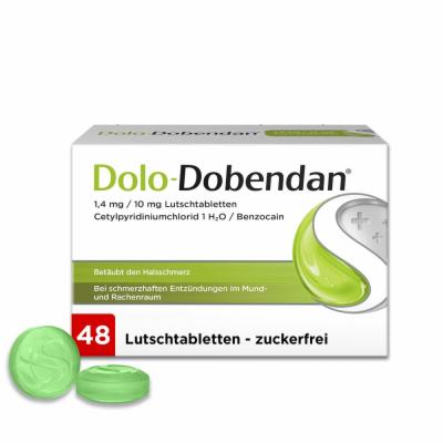 Reckitt Benckiser Deutschland GmbH DOLO-DOBENDAN 1,4 mg/10 mg Lutschtabletten (bisher: DOBENDAN Strepsils Dolo) 48 St 05013510