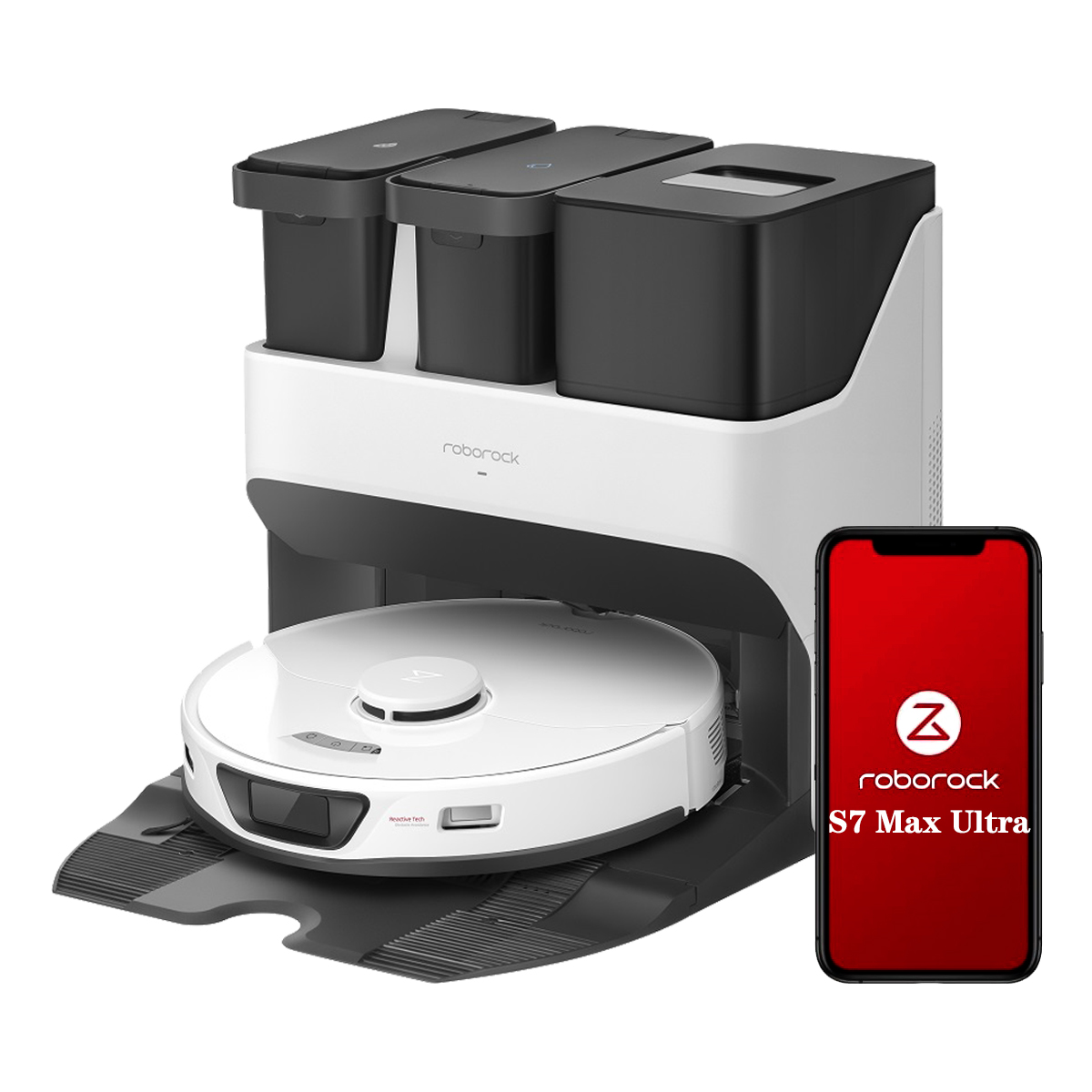 Roborock S7 Max Ultra Saugroboter, 5500Pa, Selbstwaschend, Selbstauffüllend, Selbstentleeren, Selbstreinigend, Reaktive Hindernisvermeidung, 3D Mapping, Weiß (Upgrade von S7 Pro Ultra)