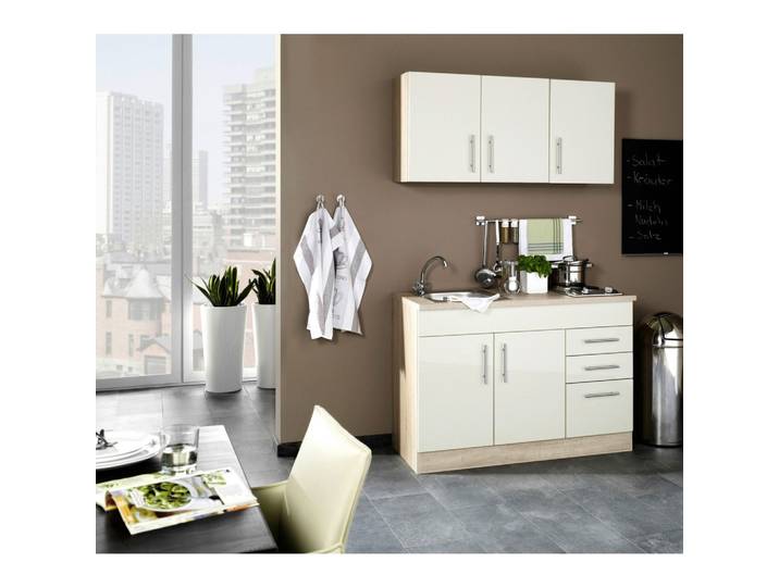 Miniküche Toronto B: ca. 120cm Creme/Eichefarben