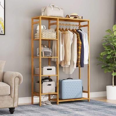 FATIVO Bamboo Clothes Rack Garment Storage Shelf with Shelves Hanging Cover
