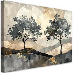 WANDBILD, Grunge Bäume Natur beige gold