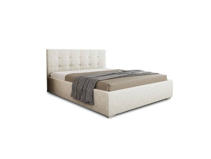 Deine Möbel 24 Polsterbett Ricardo 140/200 in Velours Ecru, Holz, 140x200 cm, Schlafzimmer, Betten, Polsterbetten