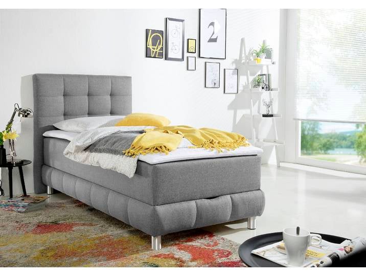 Boxbett, Grau, 104x210 cm, Struktur, Inkl. Bettkasten & Topper, Moderne Klassik, Inosign