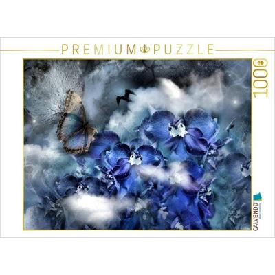 CALVENDO Puzzle Rittersporn mit Himmelsfalter | 1000 Teile Lege-Größe 64x48cm Foto-Puzzle für glückliche Stunden