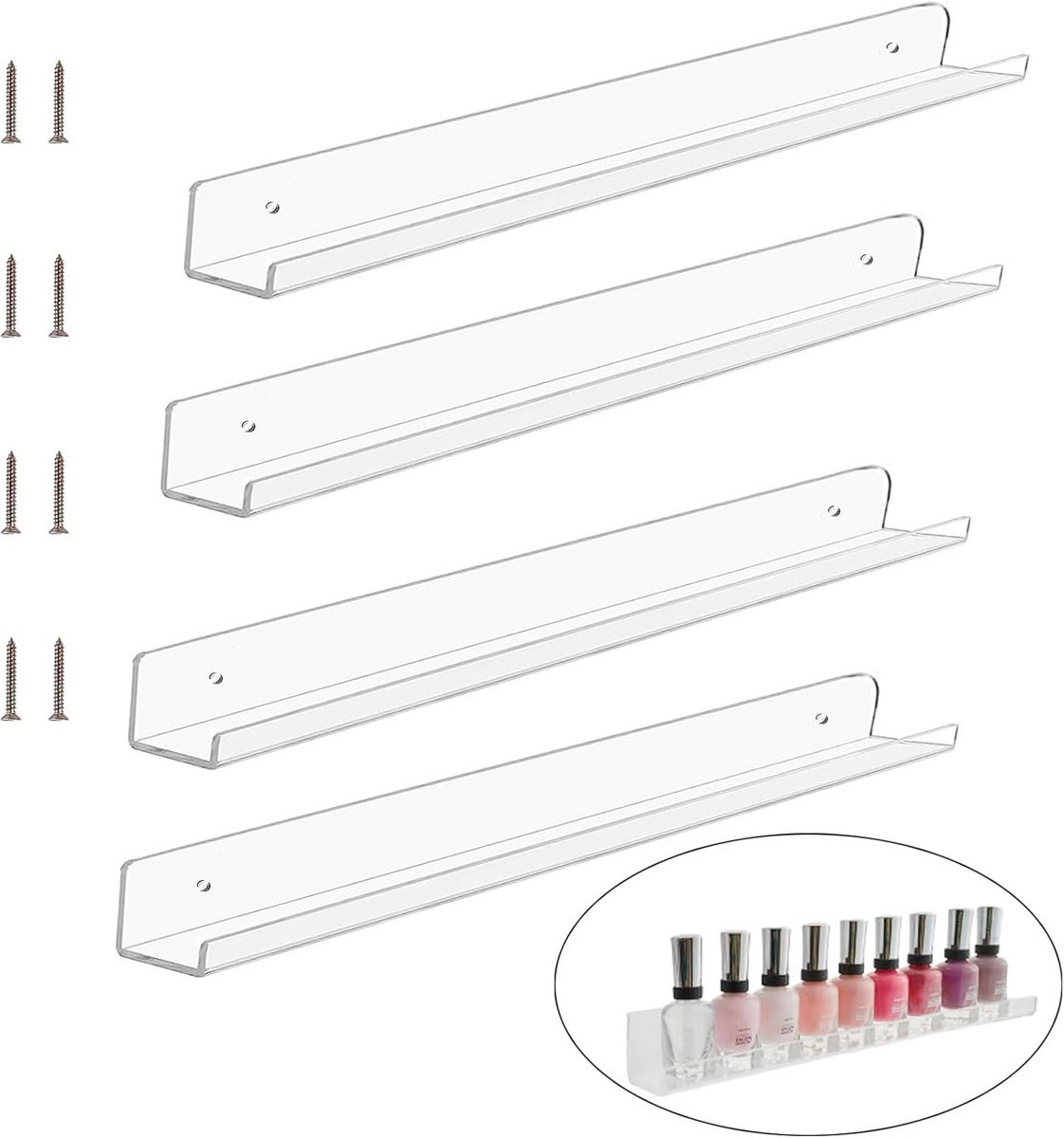 Set van 4 Zwevende Acryl Planken - Helder - Wandmontage
