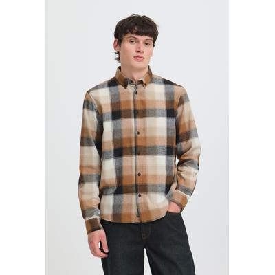 Langarmhemd BLEND "BHCODY SHIRT", Herren, Gr. 3XL, N-Gr, braun (arganoil), Web, Obermaterial: 75% Polyester, 25% Baumwolle, kariert, regular fit normal, 1-Knopf-Manschette, Hemden, Materialmix, regular fit