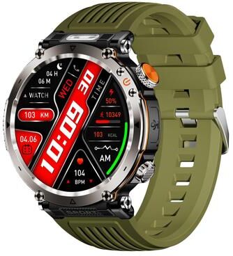CaseAndConnect HT30 Smart Watch IP68 Waterproof Smartwatch With Bluetooth Calling Flashlight Compass army Green