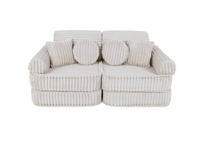 MEOWBABY Kindersofa modular 10-teilig, Churros Spielsofa aus Polyester, waschbarer Bezug, 120 x 60 x 25 cm, Weiss