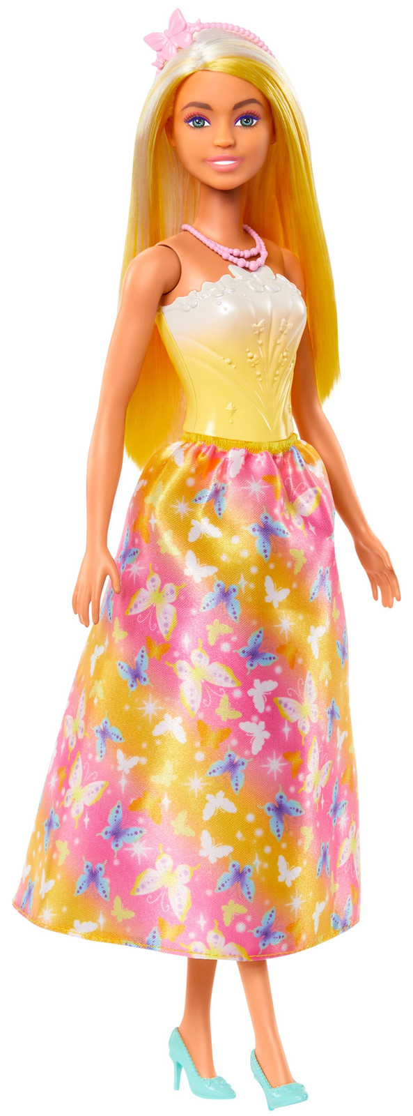 Mattel Barbie Pop met Koninklijk Thema, Goudgeel Haar en Vlinderrok met Accessoires