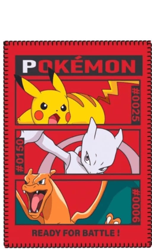 Pokemon fleece plaid met Pikachu, Mewtwo en Charizard, 100 x 140 cm