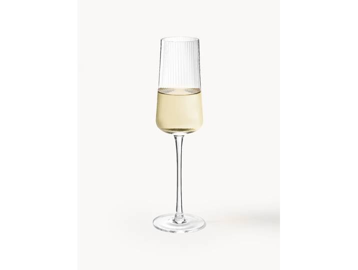 Flûtes à champagne artisanales en verre strié Cami, 4 pièces