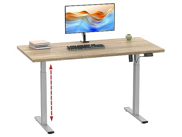 VCM Schreibtisch Silber/Sonoma-Eiche 140x50x71-120 cm Steh-Sitz-Tisch Elektrisch stufenlos verstellbar - Steharbeitsplatz im Büro oder Homeoffice - ergonomisches Arbeiten - Holzwerkstoff