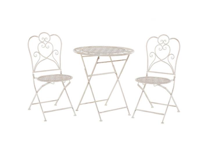 Beliani Balkonset 2-Sitzer Klapptisch Metall beige Trieste, Beige, Gartenmöbel, Gartengarnituren, Balkonmöbel-Sets