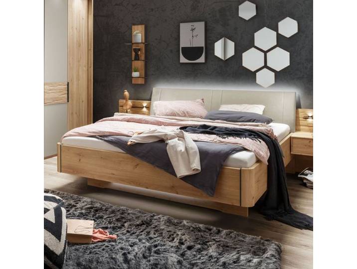 Bett Elian Komfort Eiche Dekor 160x210cm modern, Mit Beleuchtung höhenverstellbar