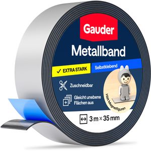 Gauder Magnetband Metallband, grau, Ferroband, selbstklebend, 1mm Stärke, 35 mm x 3 m