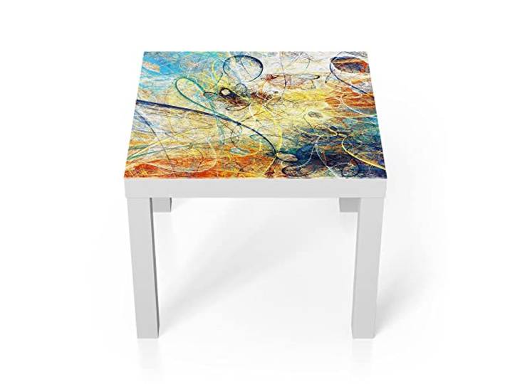 DEQORI Glastisch weiß klein 55x55 cm Motiv Lebhafte Kritzelei ausgefallener Beistelltisch aus Glas Hochglanz Couchtisch fürs Wohnzimmer moderner Couch Tisch mit Design