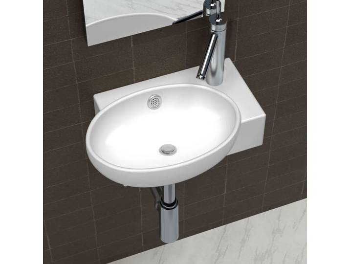 vidaXL Waschbecken mit Wasserhahn-Loch und Überlaufloch Keramik Weiß