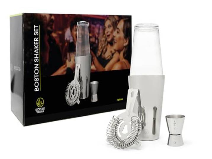Leopold Vienna - Cocktail set Boston RVS (cocktail shaker, zeef, jigger/pipet) cadeau giftset
