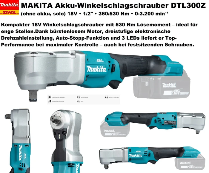 Makita DTL300Z Cordless Right Angle Impact Wrench 18V