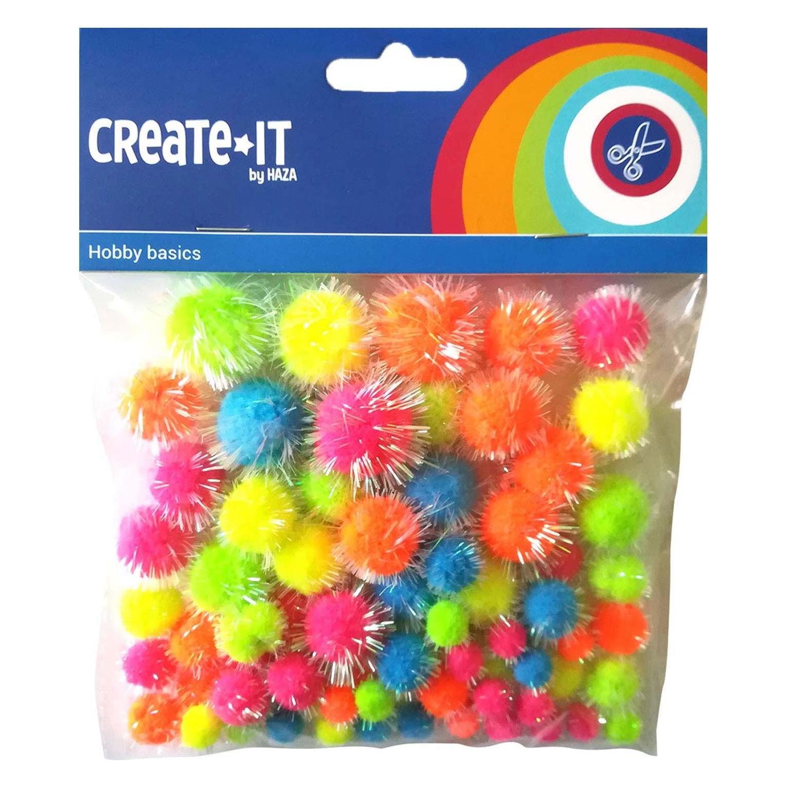 Haza Witbaard Glitter Pompoms Neon, 75 Stück (21206797)