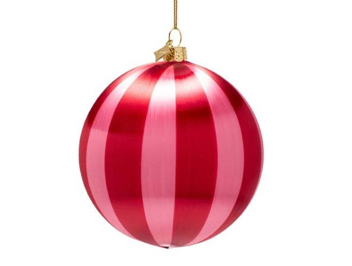 Vondels kerstballen roze/rood gestreept (ø12cm)