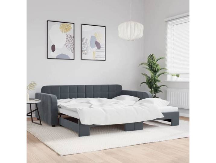 Lit de jour avec lit gigogne gris foncé 100x200 cm velours canapé-lit canapé-lit confortable lit de jour gigogne 3196937