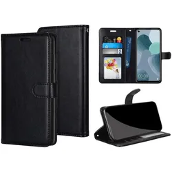DLH Black Folio Case With Flap For Samsung Galaxy A21s (Samsung Galaxy A21s), Smartphone Hülle, Schwarz