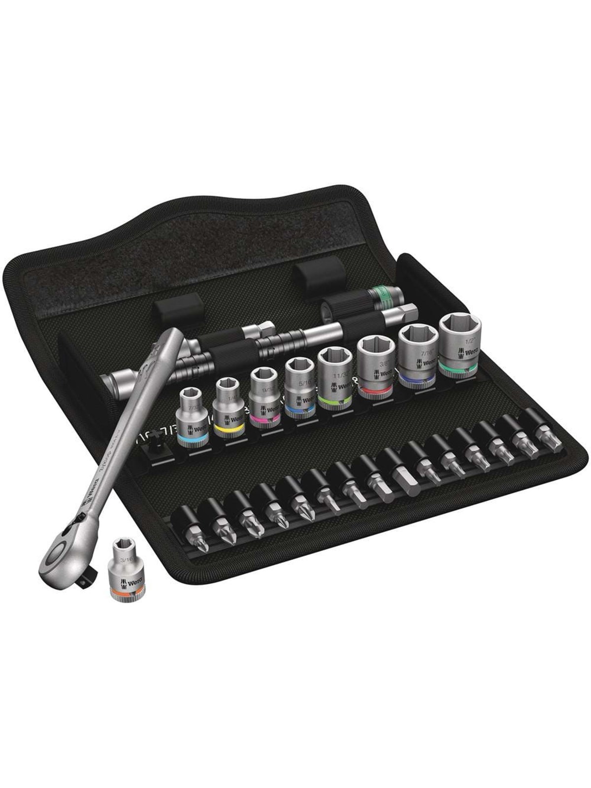 Wera 8100 SA 11 Zyklop Metal-Knarrensatz, Umschalthebel, 1/4"-Antrieb, zöllig, 28-teilig
