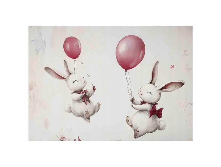 FOTOTAPETE Kinderzimmer Kaninchen Luftballons 200x140
