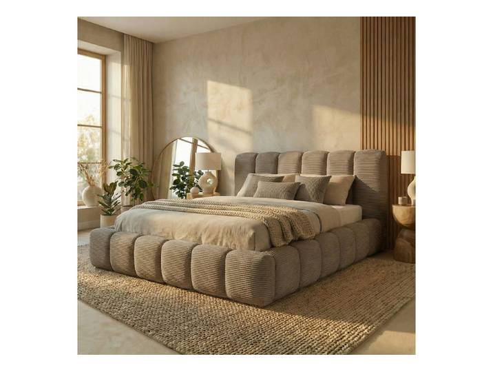 yourhouse24 Polsterbett Design-Polsterbett – Voluminöse Rillensteppung in Cord, Bubble-Optik & Japandi