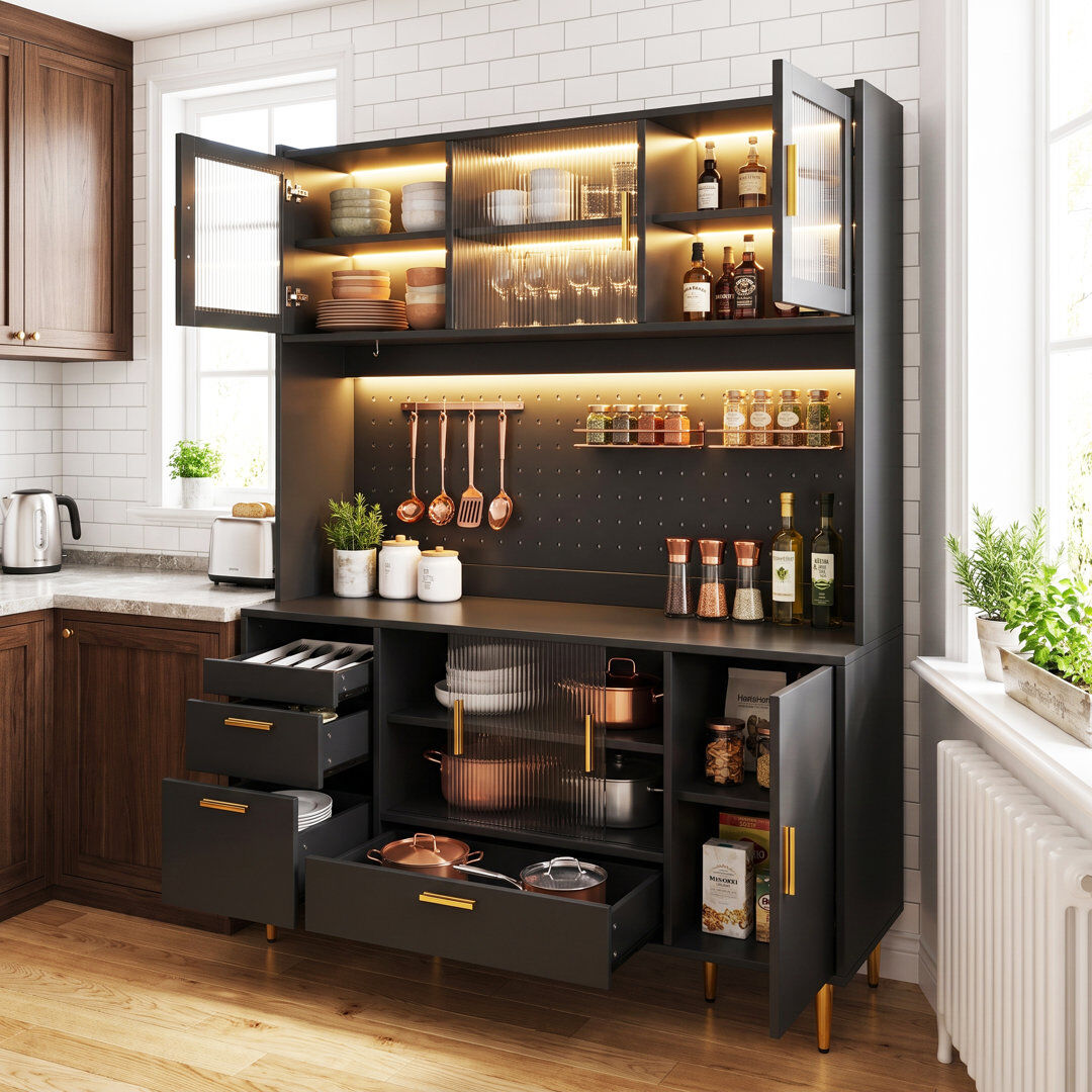 Fit@home LED Display Black Storage Cabinet Matte Black 140cm W X 180cm H X 40cm D