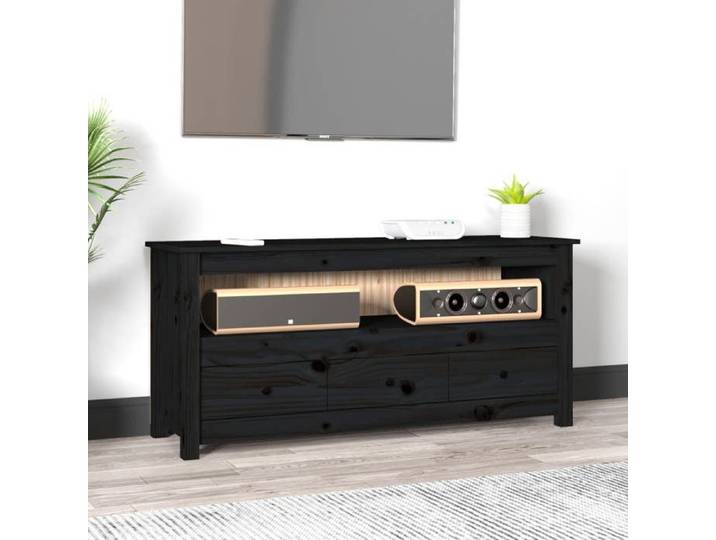Banc TV Noir Magnifique - Meuble TV - Armoire TV Pour Téléviseur - Noir 114x35x52cm - Bois de pin massif CL3265621