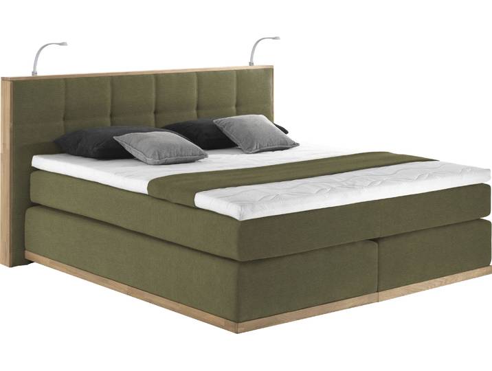 Boxspringbett, Eiche, Grün (Olive), 180×213 cm, LED-Beleuchtung, Modern-Vintage