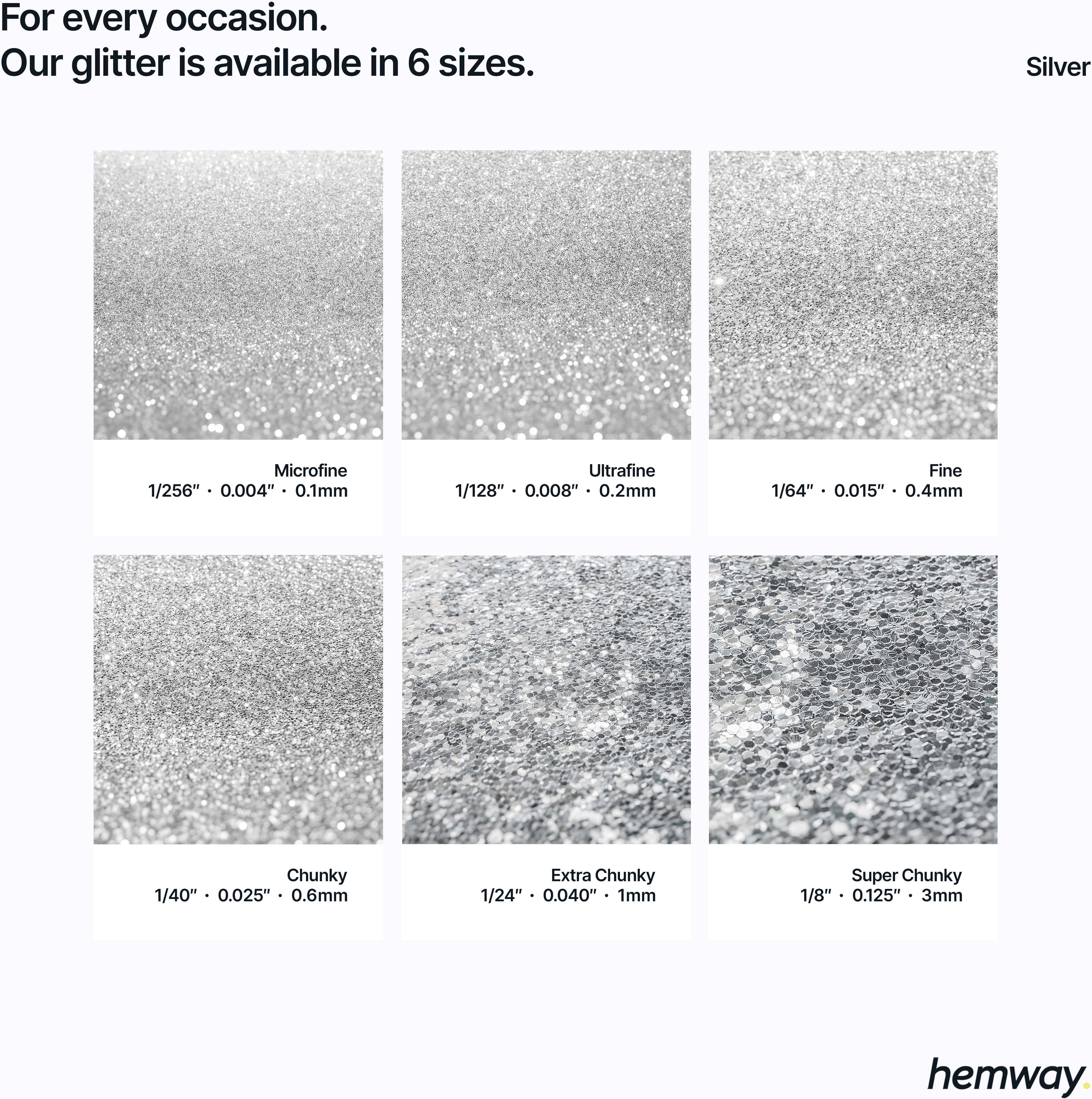 Hemway Epoxy Resin Glitter 100g / 3.5oz   Silver   Polyurethane   Tumblers   Flooring - Silver - Fine 500g