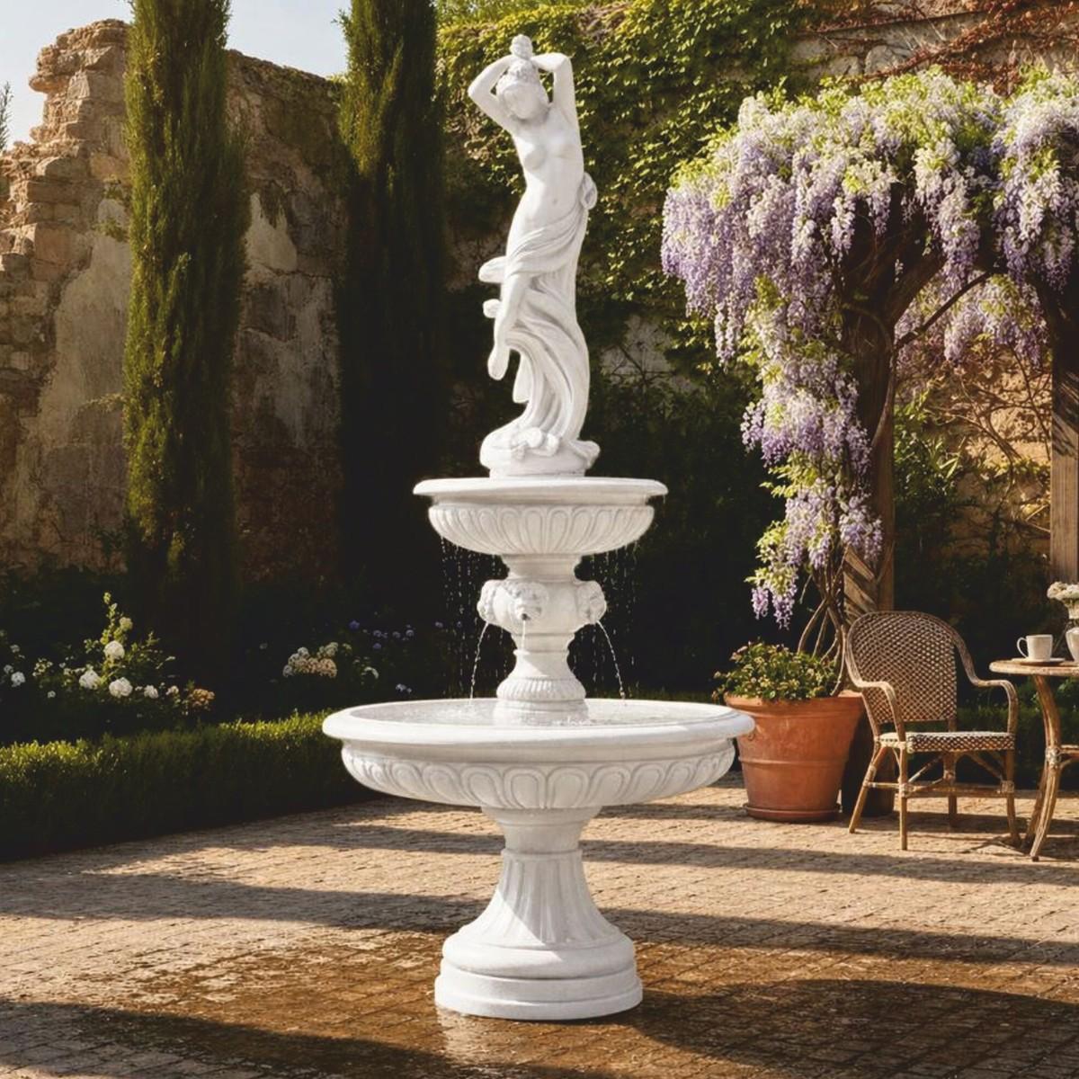Casa Padrino Barock Springbrunnen Weiß Ø 152 x H. 330 cm - Prunkvoller Gartenbrunnen