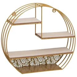 WellHome - Wandregal Holz Metall Rund Gold