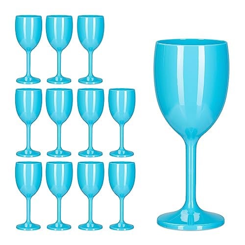 Relaxdays Set van 12 Onbreekbare Wijnglazen van Kunststof, Blauw/Turquoise, 250 ml