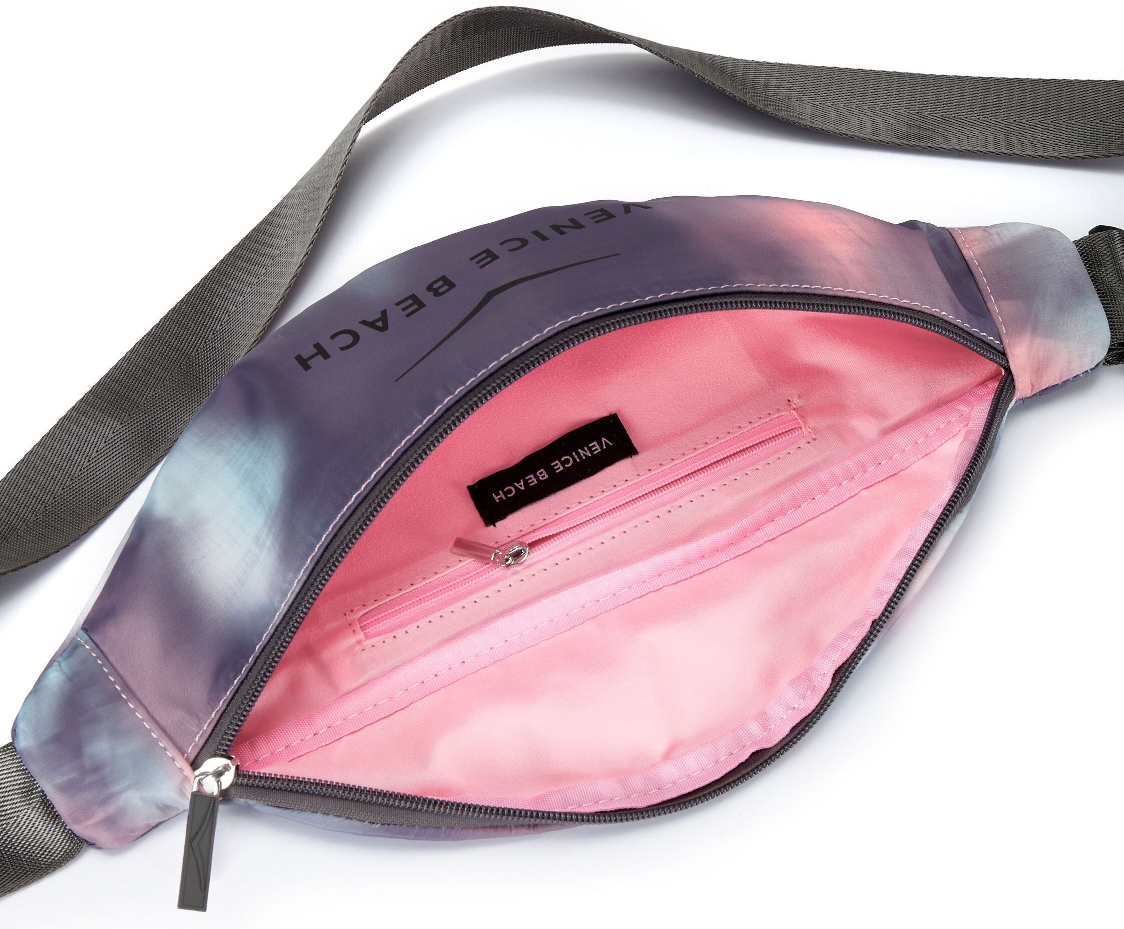 Bauchtasche VENICE BEACH "Umhängetasche, Crossbody Bag, Gürteltasche, Brusttasche, Hüfttasche", Damen, Gr. B/H/T: 35cm x 14cm x 6cm, bunt (rosé, grau, blau), Stoff, Textil, mehrfarbig, Taschen, Handtasche Damen zum Umhängen aus weichem Material VEGAN