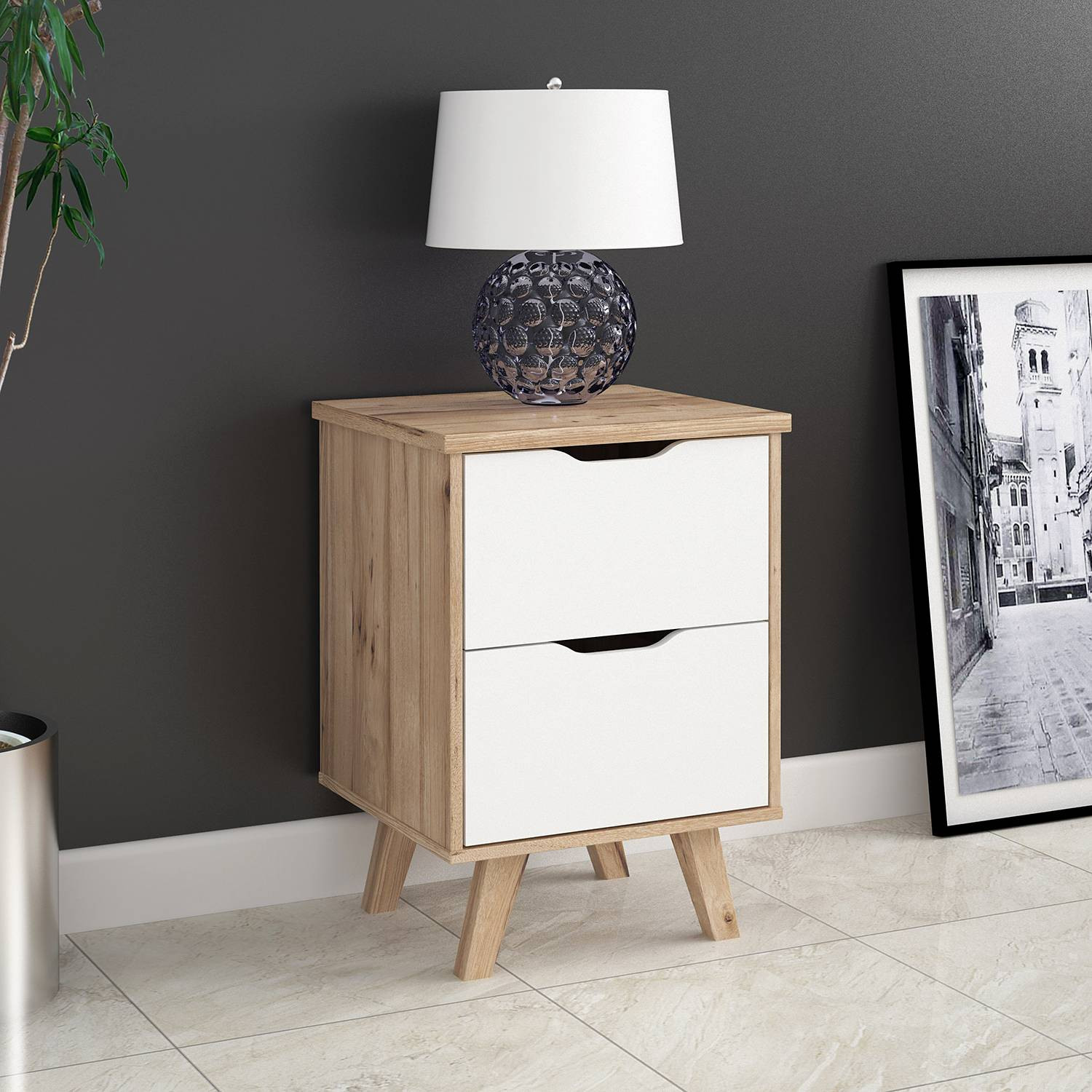 home24 Kast Weser B/D/H: 45 x 64 x 42 cm wit/bruin