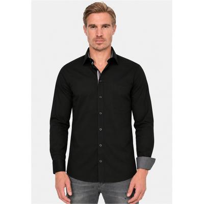 Langarmhemd RUSTY NEAL, Herren, Gr. XXL, EURO-Größen, schwarz, 97% Baumwolle, 3% Elasthan, unifarben, Hemden, im trendigen Kontrast-Design