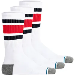 STANCE Unisex Socken 3er Pack - Boyd ST, Logo, Streifen, Crew Socken Weiß/Rot/Dunkelblau / 38-42