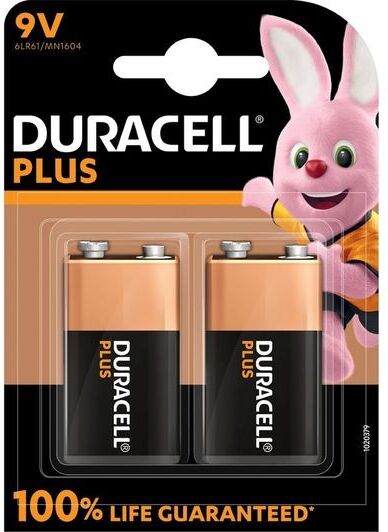 Duracell Plus 9V Alkaline Battery - Pack of 2