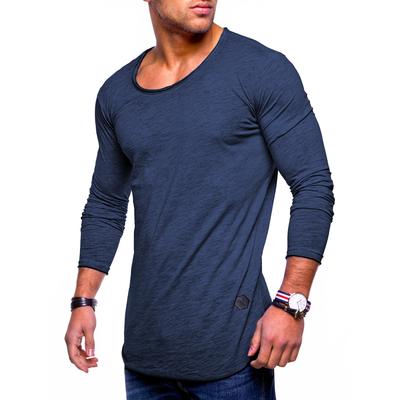 Langarmshirt BEHYPE "Dust L/S", Herren, Gr. M, blau (dunkelblau), 100% Baumwolle, unifarben, Shirts Langarmshirt, mit weitem Halsausschnitt