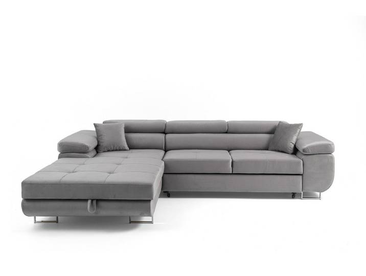 Muffo Ecksofa ALONZO, Metallfüße, Liegefläche 125x195, verstellbare Kopfstützen, Bettzeugbehälter