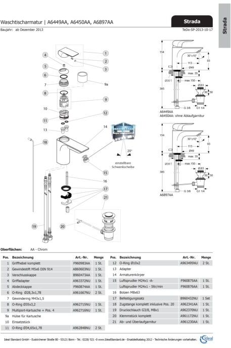 Ideal Standard STRADA, rund, Multiport, F960983AA kpl., Chrom