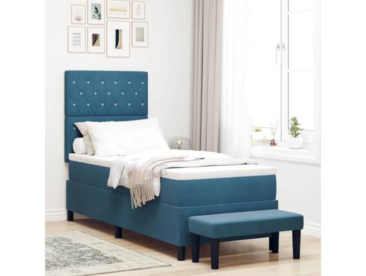 Samt Kopfteil Luxus Elegantes Design Boxspringbett Dunkelblau 80 x 200 cm Boxspringbett mit Matratze Dunkelblau 80x200 cm Samt Bett mit Kopfteil und Lattenrost Luxus Hotelbett Komfortschlaf