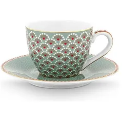 PIP Studio, Tasse, Blooming Tales Blue Espressotasse mit Untertasse 0,12l Set2 (120 ml, 2x)