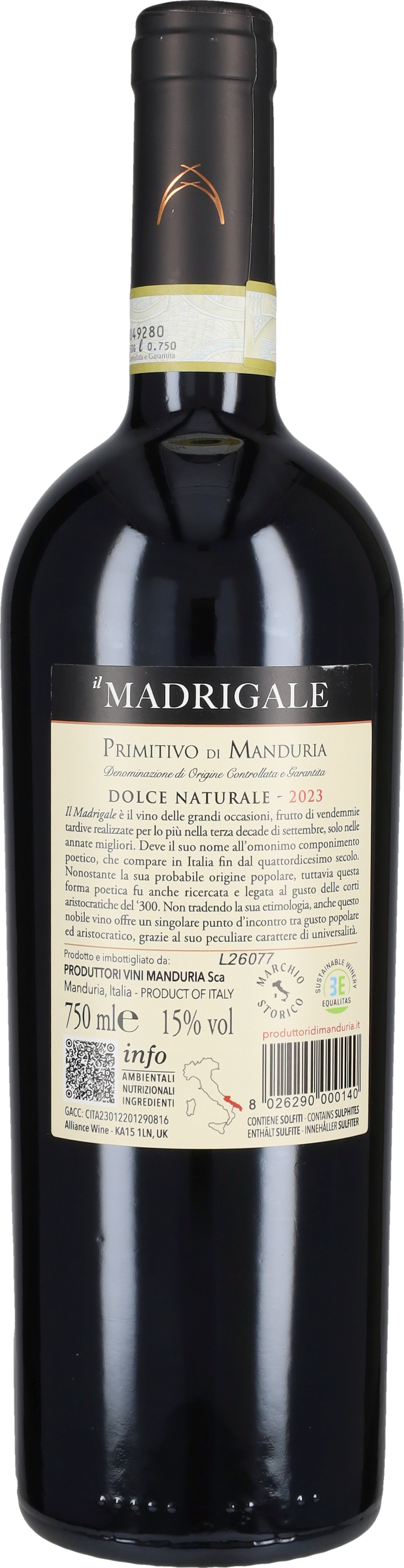 Primitivo di Manduria Dolce Naturale 'Madrigale' Produttori di Manduria 2023