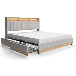 VitaliSpa, Bett, Bettgestell Nura, Grau/Eiche, 187.5 x 113.2 cm mit Matratze (180 x 200 cm)
